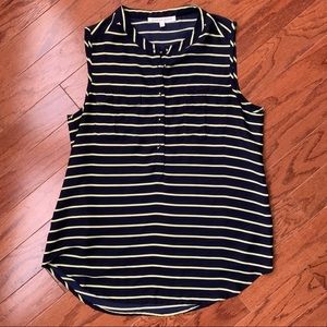 Daniel Rainn navy & lime striped sleeveless blouse